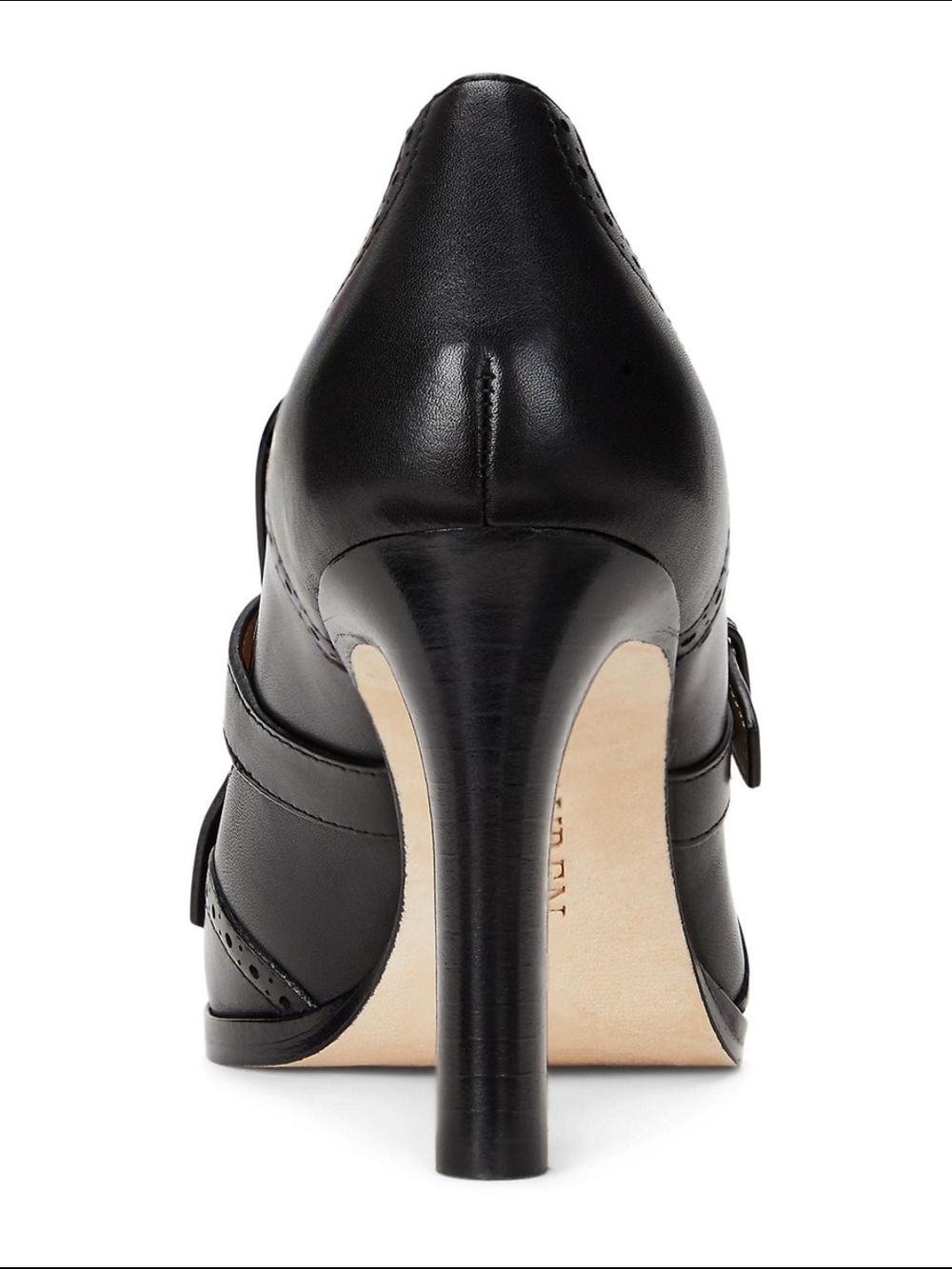 Lauren Ralph Lauren Black Leather Kiltie Ankle Pump with Gold Buckle - Picture 3 of 4